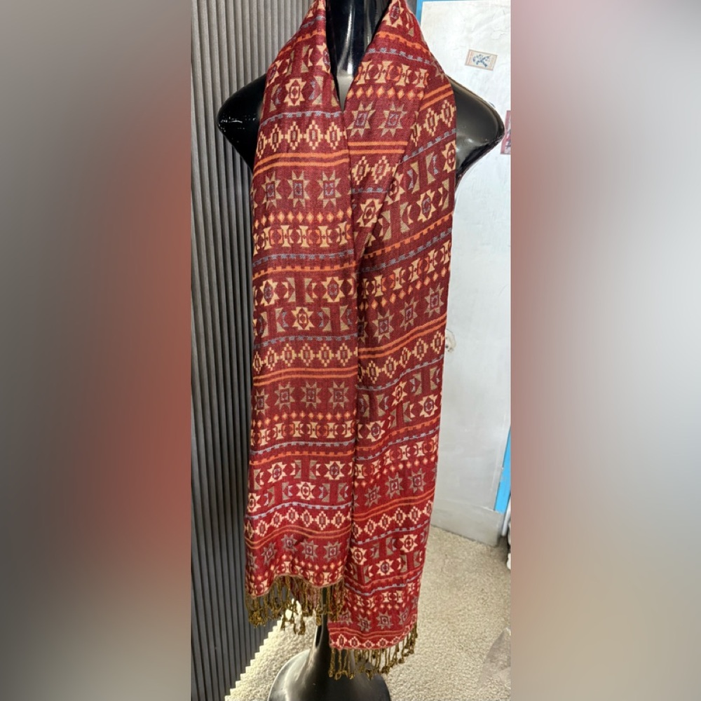 Rising Tide 100% Rayon Boho Geometric Wrap Scarf w/ Fringe | India Artisan Made